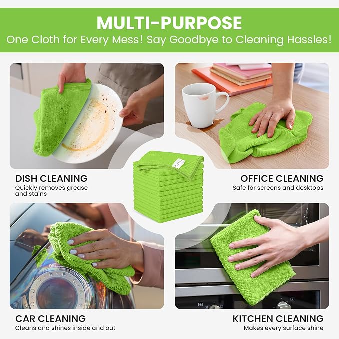 SIFANGKE Microfiber Cleaning Cloth, 12 Pack Limegreen Cleaning Rags - Image 4