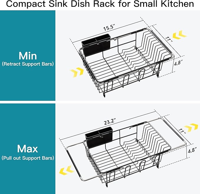 JASIWAY Black Dish Drying Rack in Sink, Dish Drainer - Image 4