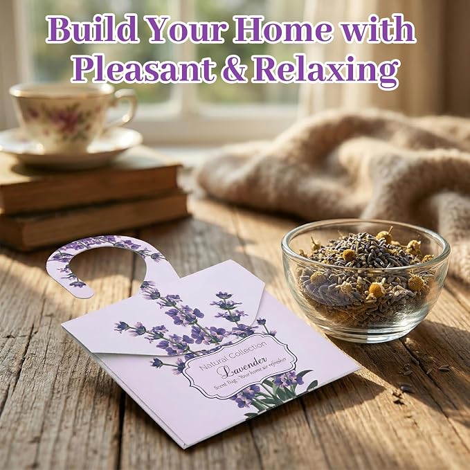 24 Pack Lavender Sachets for Drawers and Closets, Natural Closet Freshener - Image 3