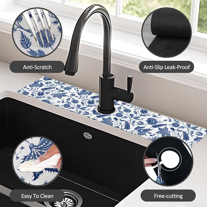 24" X 5.5" Kitchen Sink Splash Guard Faucet Mat Flora Super Absorbent Fast - Image 6