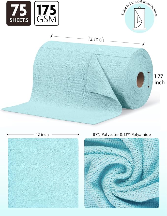 Fantasticlean Microfiber Cleaning Cloth Roll- 75 Sheets, Tear-away Microfiber - Image 6