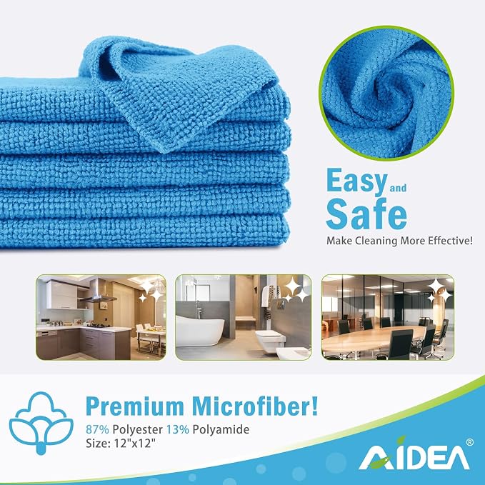 AIDEA Microfiber Cleaning Cloth Blue-50PK, Soft Absorbent Shop Rags, Microfiber - Image 6