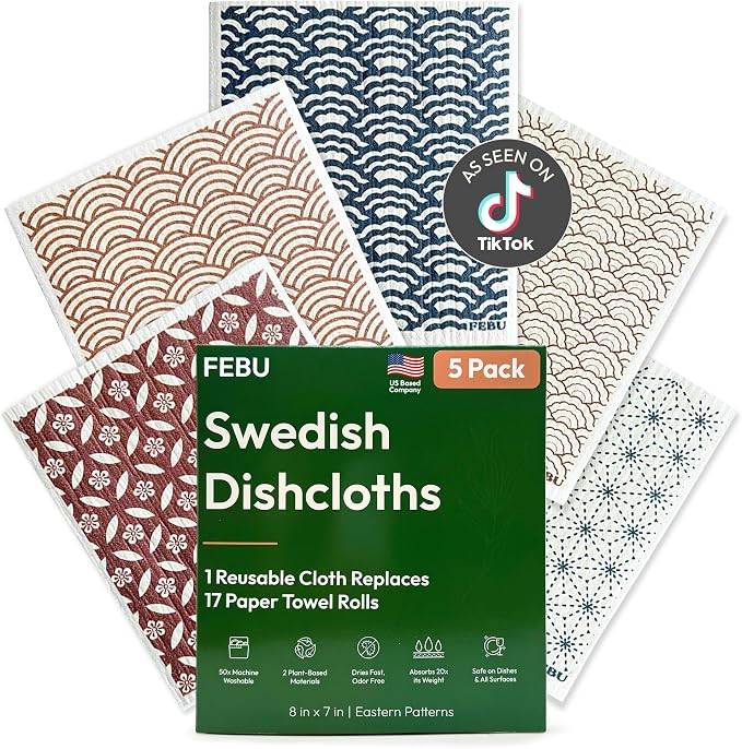 FEBU Swedish Dishcloths for Kitchen, 5 Pack by FEBU