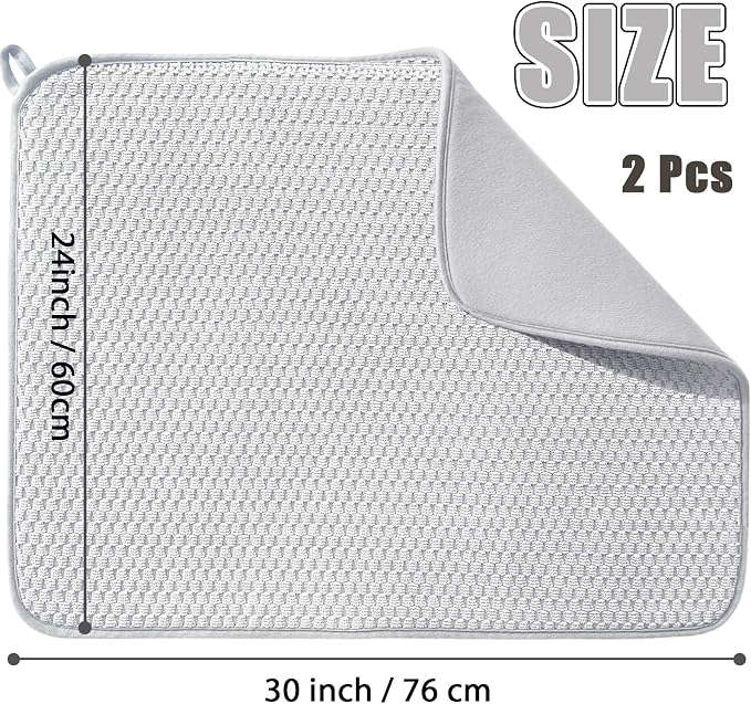 2 Pack Microfiber Dish Drying Mat, 30*24 inch Absorbent Dish Drainer Kitchen - Image 2