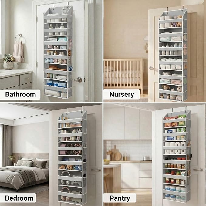 HOMELUX THEORY Over the Door Organizer, 100D Fabric, Light Gray 2pc - Image 5