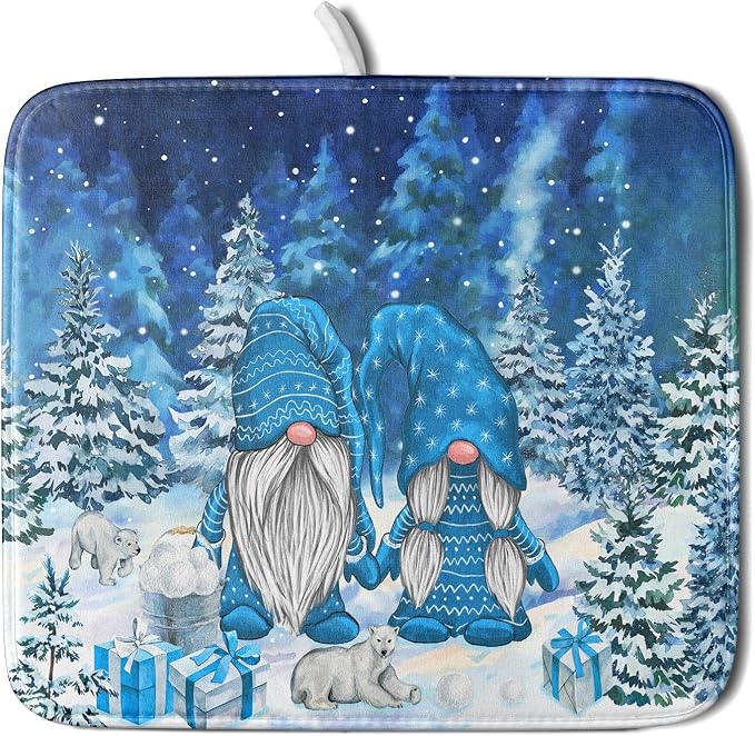 Winter Blue Gnome Dish Drying Mat by Giwawa