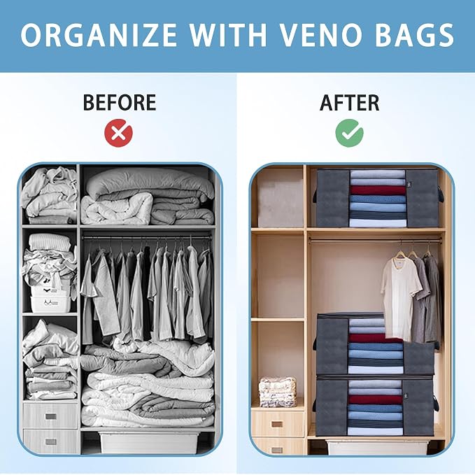 VENO 3 Pack Extra Large Clothes Storage Bag w/Reinforced Handle 24 Gallon | - Image 7