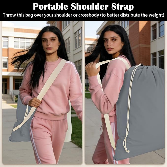 Canvas Laundry Bag with Shoulder Strap & Drawstring - Image 4