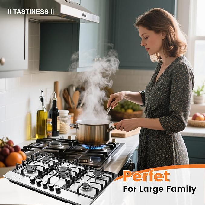 30 Inch Gas Cooktop,Built-in 5 Burners 304 Stainless Steel Gas Stovetop，NG/LPG Convertible Cooktops，Flame Failure Protection & Efficient Cooking
