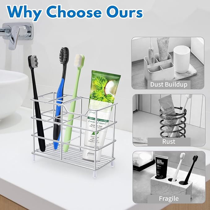 Toothbrush Holders for Bathrooms 304 Stainless Steel Quick Drying Silver | - Image 2