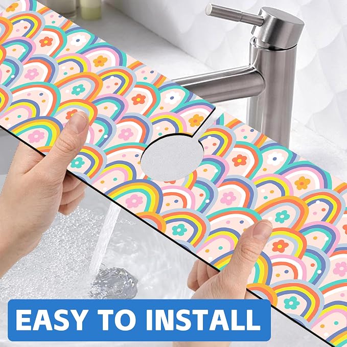 Boho Rainbow Hippie Floral Kitchen Sink Splash Guard Mat Absorbent Fast Drying - Image 6