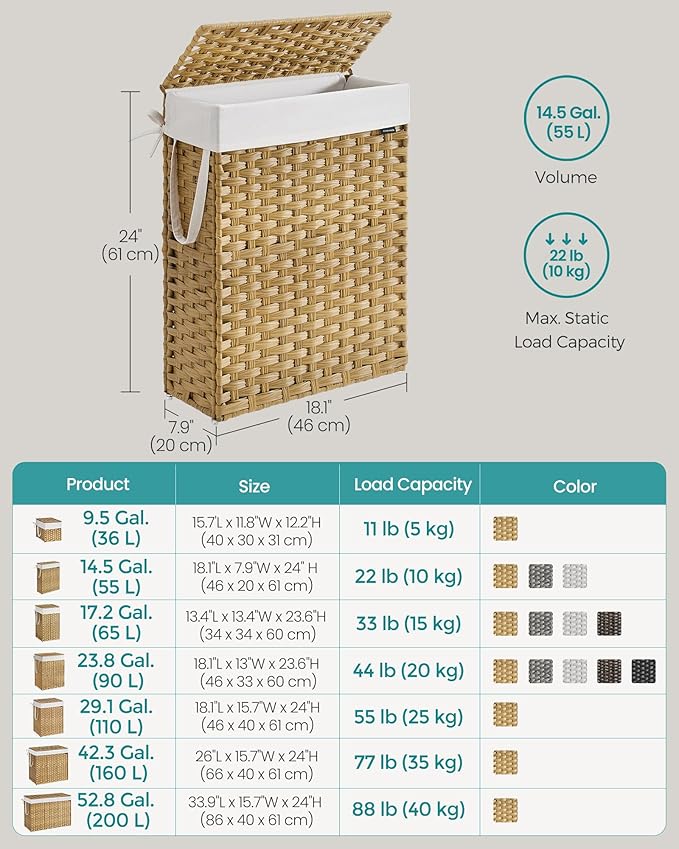 SONGMICS Laundry Hamper with Lid, 14.5 Gal Synthetic Rattan - Image 5