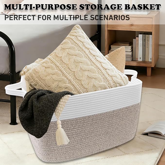 65L Laundry Basket with Handles, Woven Blanket Basket - Image 6