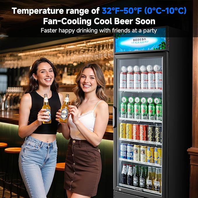 BODEGACOOLER Commercial Beverage Refrigerator, 12.5 Cu. Ft Black Commercial Merchandiser Refrigerator, LED Light/Adjustable Shelves,Upright Large Display Refrigerator For kitchen/Office/Home/Garage.