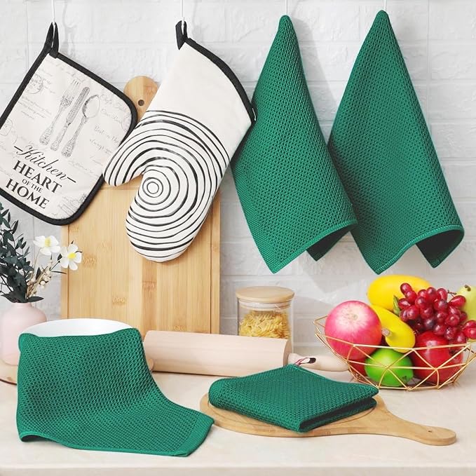 Homaxy 100% Cotton Waffle Weave Kitchen Dish Cloths 24-Pack, Dark Green | 12 x - Image 6