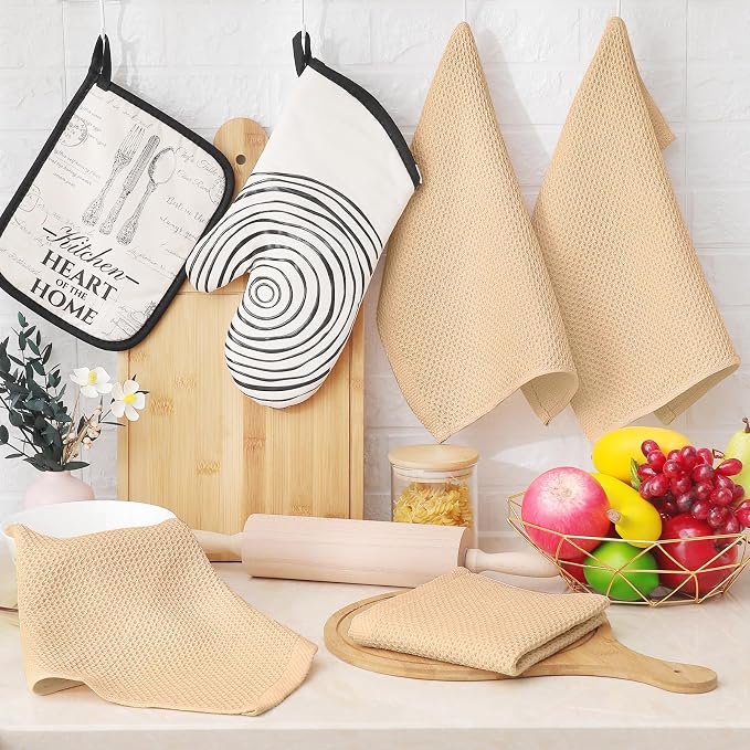Homaxy 100% Cotton Waffle Weave Kitchen Dish Cloths 8-Pack, Apricot | 12 x 12 - Image 6