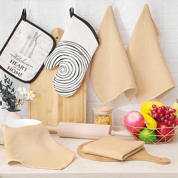 Homaxy 100% Cotton Waffle Weave Kitchen Dish Cloths 12-Pack, Apricot | 12 x 12 - Image 6