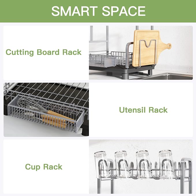 BOOSINY 2 Tier Dish Drying Rack and Drainboard Set - Image 8