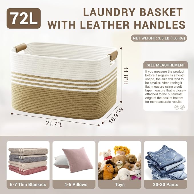 72L Large Woven Laundry Basket Hamper - Image 2