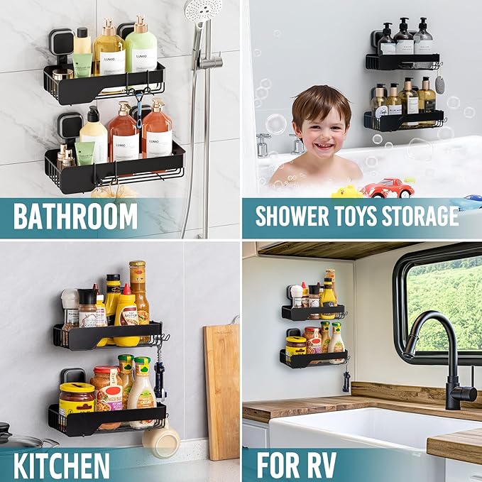 TAILI Shower Caddy Suction Cup Rustproof Metal Shower Shelves Black 2pack - Image 4