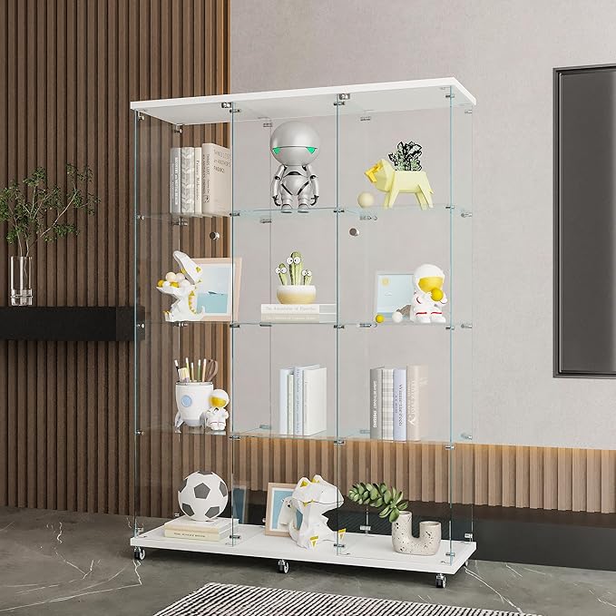 Yoluckea 4 Shelves Glass Display Cabinet Extra Large, Floor Standing Clear Glass Curio Cabinet Collection Display Case for Living Room Bedroom 66.14” x 47.64” x 14.57” White