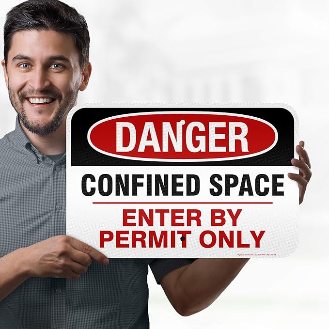 Danger Confined Space Enter By Permit Only Sign, 12x18 Inches, 3M EGP Reflective, Rust Free .063 Aluminum, Fade Resistant, Made in USA by My Sign Center
