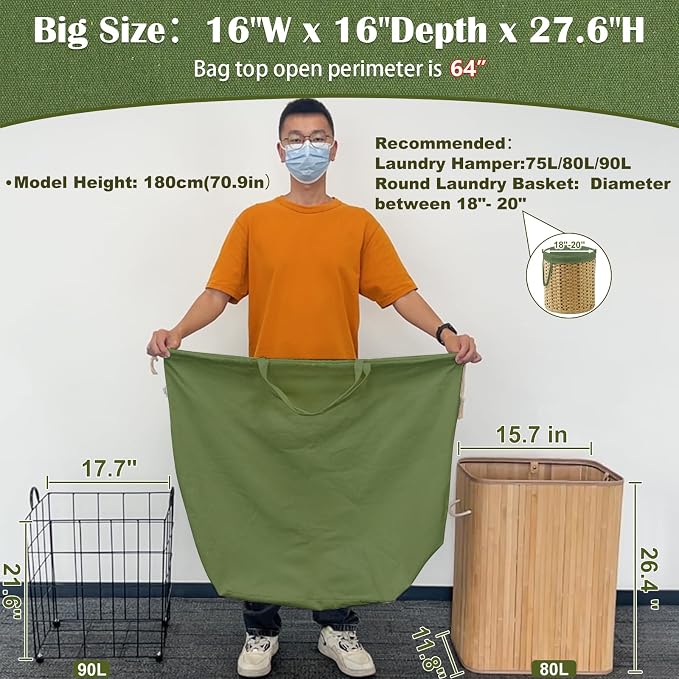 Canvas Laundry Bags with Handles & Square Base 16"Wx16"D x27.6"H - Image 6