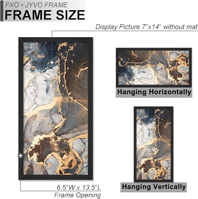 Engineered Wood 7x14 Picture Frame Set of 2, Black Frame for 7 x 14 Inch Picture Poster Photo, Light Weight 7 by 14 Frame with Wood-grain for Wall - 2 Pack/Black/7"x14"