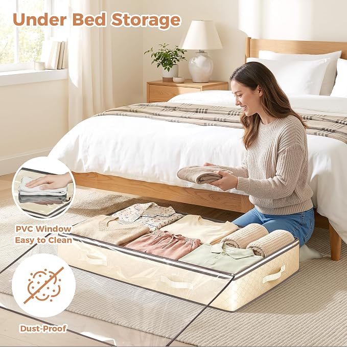 95L Under Bed Storage Containers, 2 Pack Beige | Underbed Storage Bags - Image 2