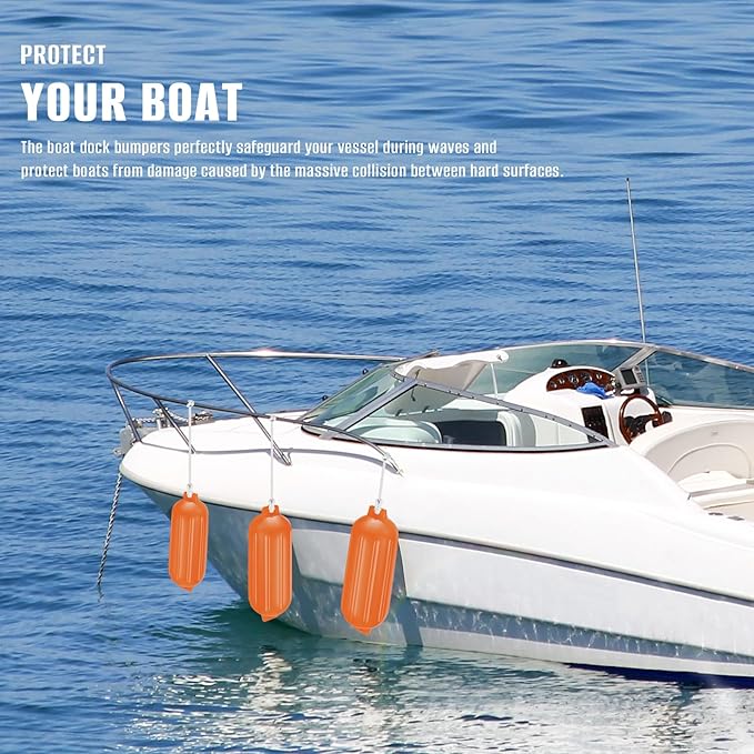 8.5 x 27 Inches Twin Eyes Ribbed Boat Fenders 4 Pack Boat Fenders Bumpers with Lines and Pump to Inflate for Docking