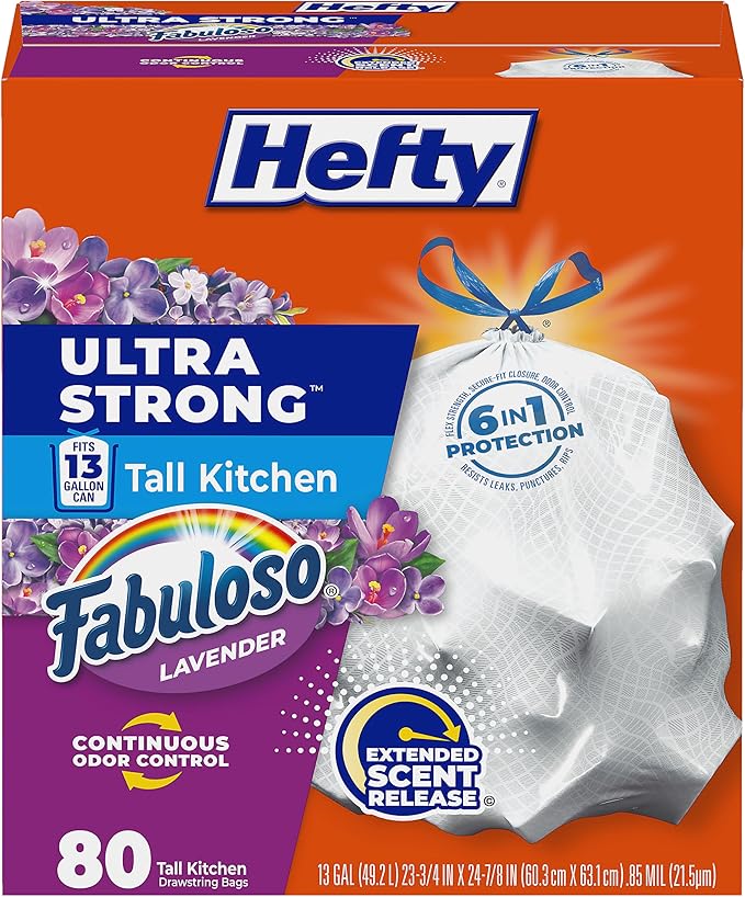 Hefty Ultra Strong 13 Gal Kitchen Trash Bags, Fabuloso Lavender, 80ct | 13G by Hefty