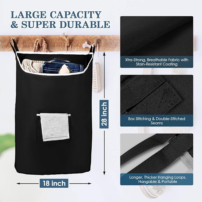 TFLC Over the Door Hanging Laundry hamper bag, 18x4.75x28" - Image 2