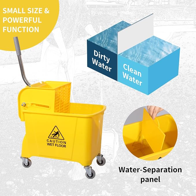 22-Qt Mop Bucket with Wringer on Wheels, Cotton Mop Included - Image 6