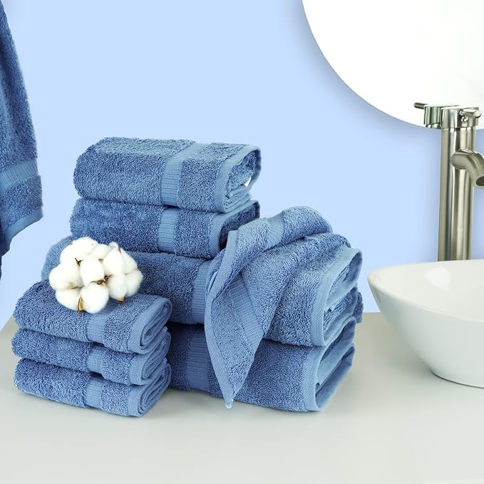Chakir Turkish Linens 100% Cotton 8-Piece Towel Set, Wedgewood | Premium Towel - Image 2
