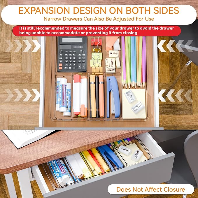 Yieach Expandable Desk Drawer Organizer Tray, 1.8 Inch High Junk Drawer - Image 4