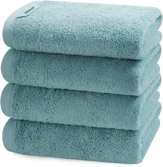 4-Pack Blue Cotton Hand Towels for Bathroom by SEMAXE