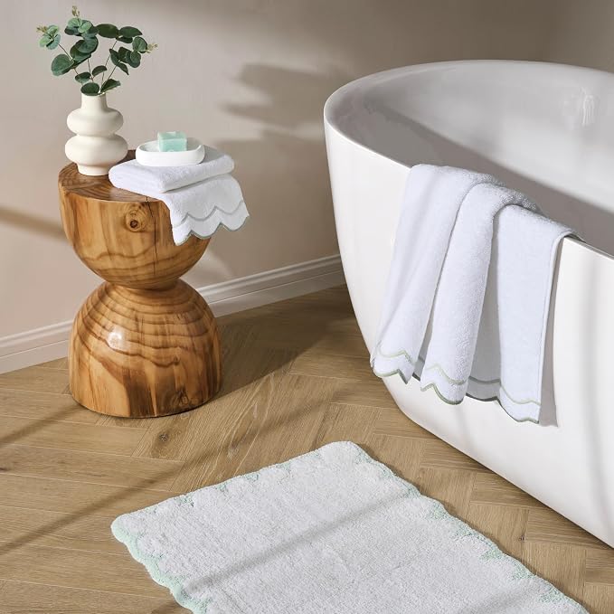 Peri Home 2 Piece Cotton Bath Towel Set, Embroidered, Sage Scallop - Image 5