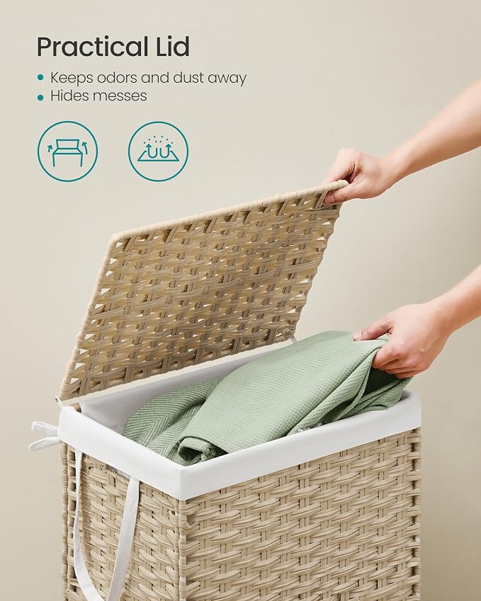 SONGMICS Laundry Hamper with Lid, 23.8 Gal Synthetic Rattan - Image 3