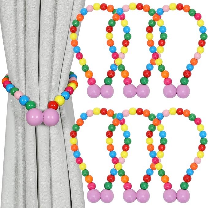 KLOGTSIND Magnetic Curtain Tiebacks, 6 Pack Wood Bead Curtain Holdbacks by KLOGTSINDDirect