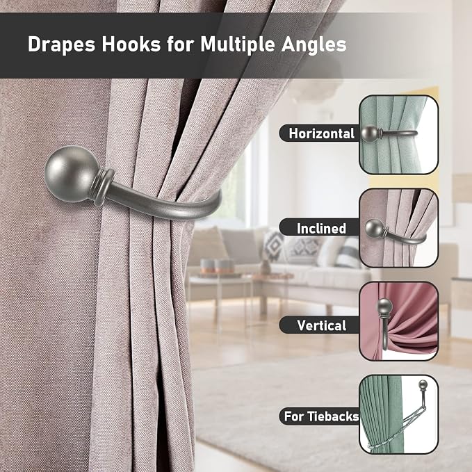 Sumnacon Curtain Holdbacks 2 Pcs Wall Mounted Curtain Tiebacks - Image 7