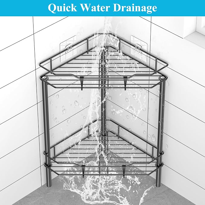 HuggieGems Metal Floor Standing Corner Shower Caddy, 2 Tier - Image 6