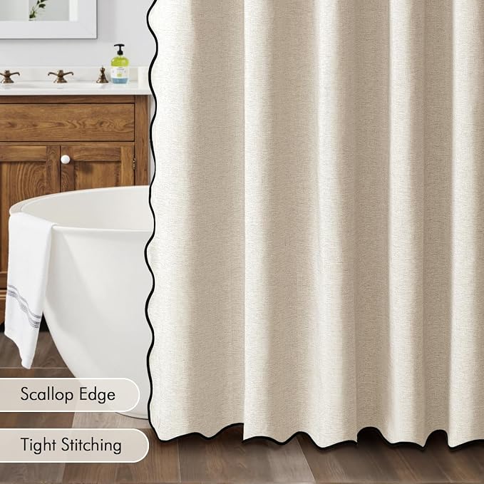 MIULEE 72"x108" Extra Long Scalloped Linen Shower Curtain Cream - Image 5