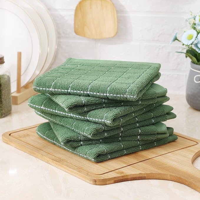 Homaxy 100% Cotton Terry Kitchen Dish Cloths, 6 Pack, Grass Green - Image 8