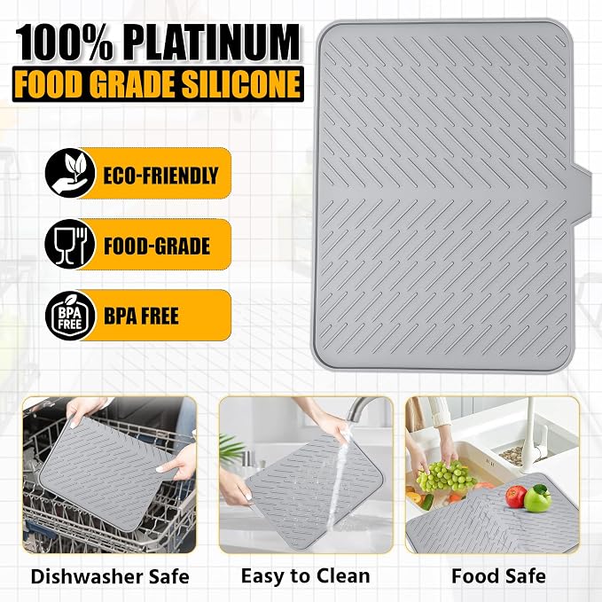 Silicone Dish Drying Mat with Built-in Drain Lip - Image 8