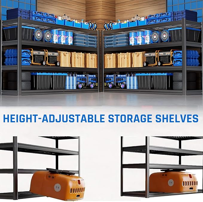 67" W Garage Shelving Heavy Duty, 4 Tier Garage Shelves, 68" H Adjustable Storage Shelving Unit, Commercial Metal Shelves for Warehouse, Basement, Shop, 67" W x 20" D x 68" H,2 Pack