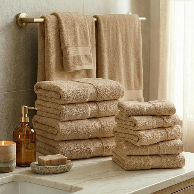 SUPERIOR Egyptian Cotton Ultra Plush & Absorbent, 12 Piece Set, Toast | - Image 2