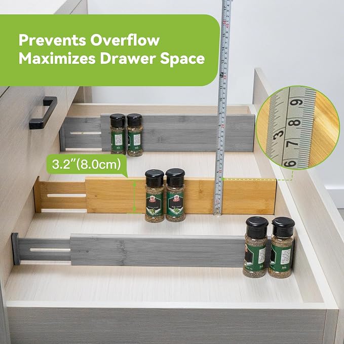 Utoplike Kitchen Drawer Divider, Expandable Bamboo Drawers Organizer 3.2" H | - Image 7