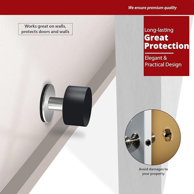Door Stopper with Extra Sticker, Self-Adhesive Door Stop with Black Rubber - Image 2