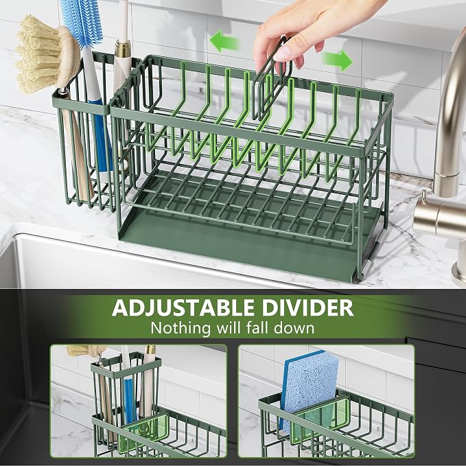 Cisily Sage Green 2-Tier Kitchen Sink Caddy Organzier Rack - Image 6