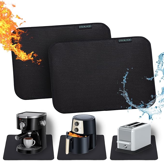 Heat Resistant Appliance Mat, Black, Non-Slip Kitchen Counter Protector, Large Size for Coffee Maker, Blender, Air Fryer (2, 16 * 24)